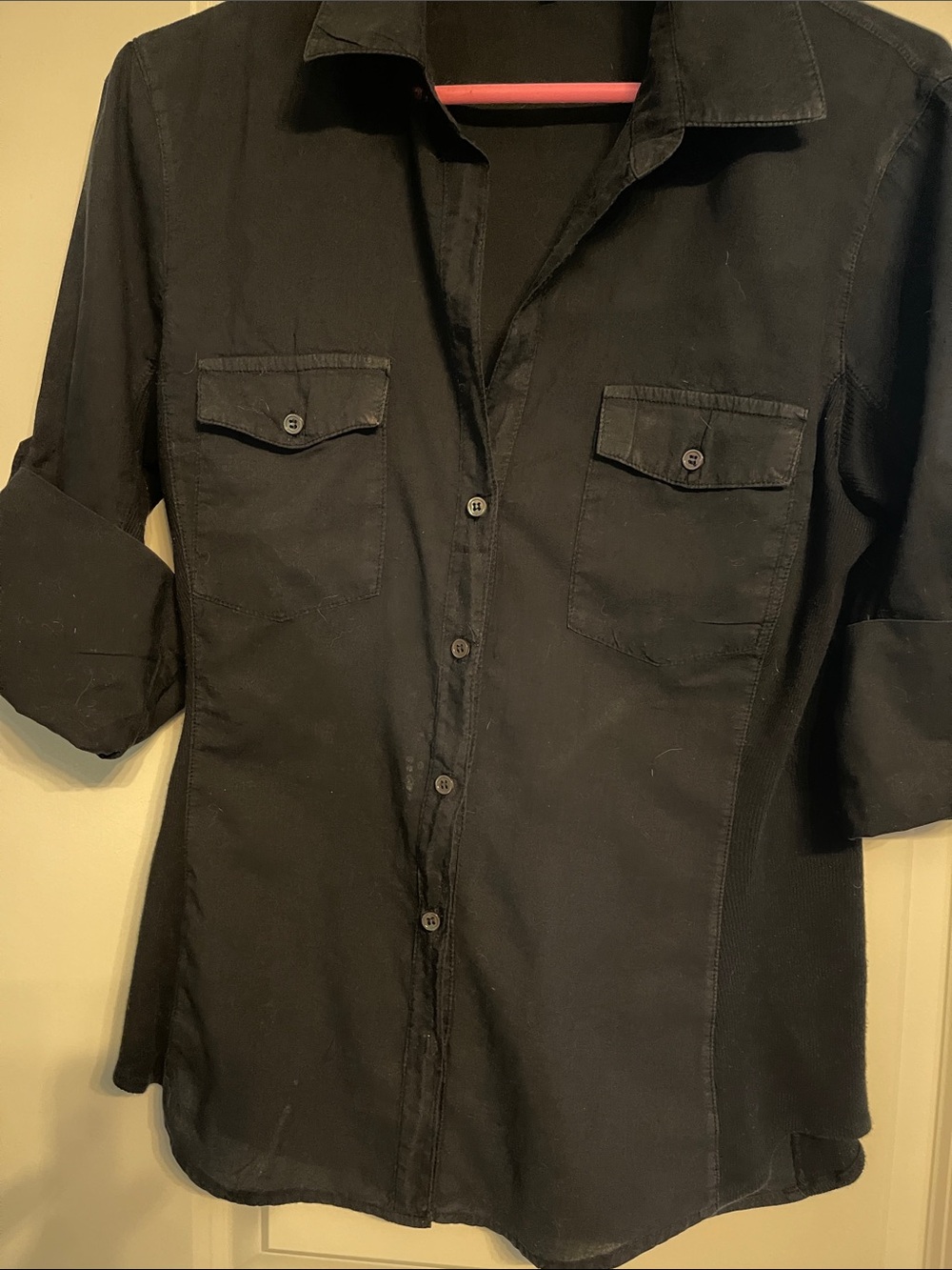 James Perse Black Button-Front Shirt with Chest Pockets
